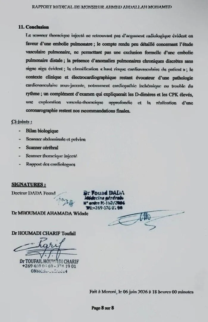 Comores Infos — Révélation sur le rapport de la contre-expertise : l’état de santé d’Ahmed Abdallah Sambi jugé à « haut risque »