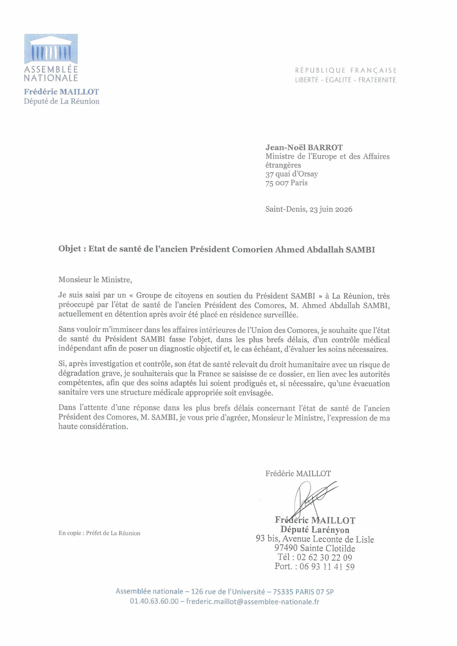 Assemblée nationale — Demande d'évaluation médicale pour l'ancien Président comorien Ahmed Abdallah Sambi